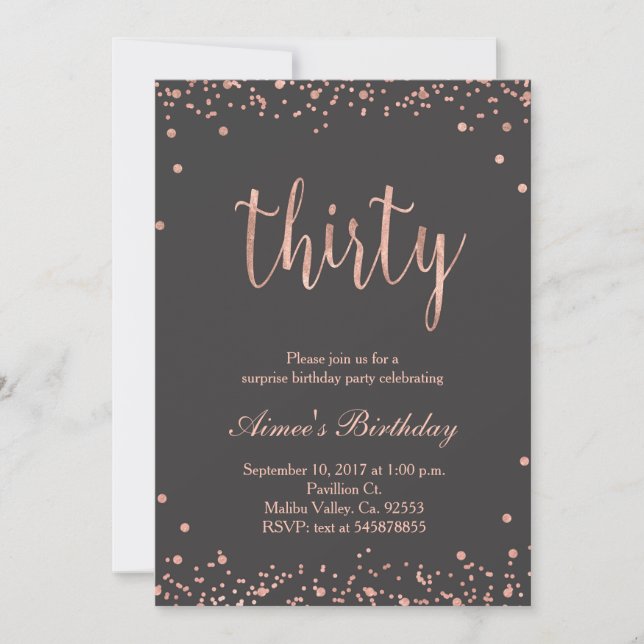 Rose Gold 30th Birthday Invitation (Front)