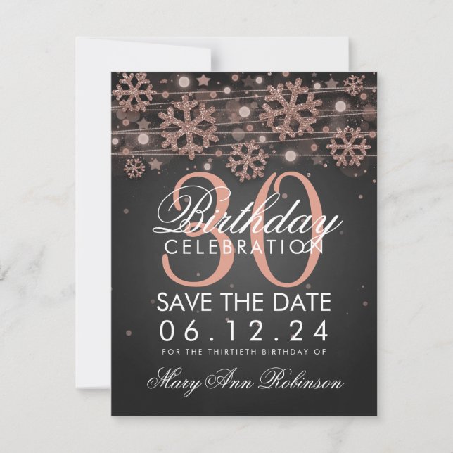 Rose Gold 30th Birthday Save Date Winter Save The Date (Front)