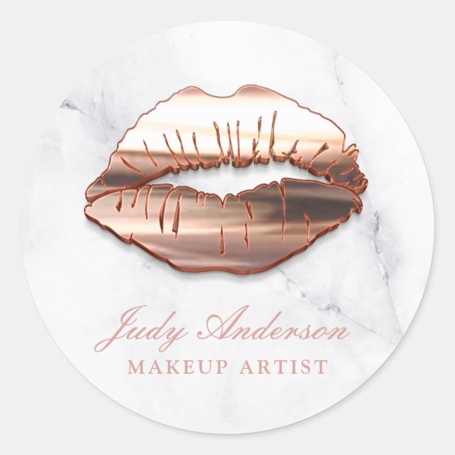 Rose Gold 3D Lips Marble Look Makeup Artist Classic Round Sticker (Front)