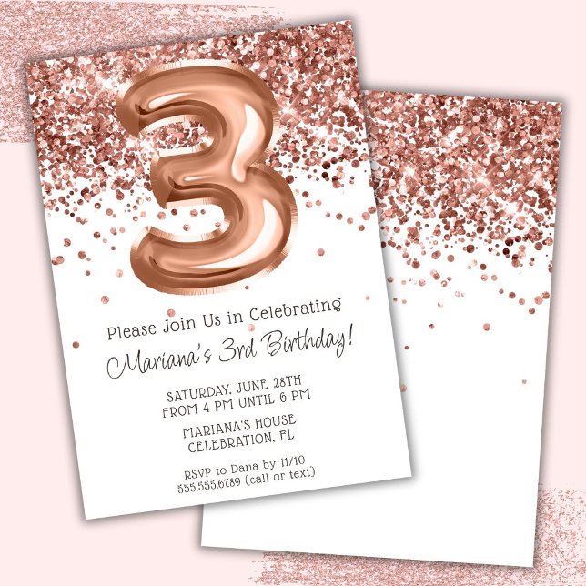Rose Gold 3ème anniversaire fête Invitation (Créateur téléchargé)