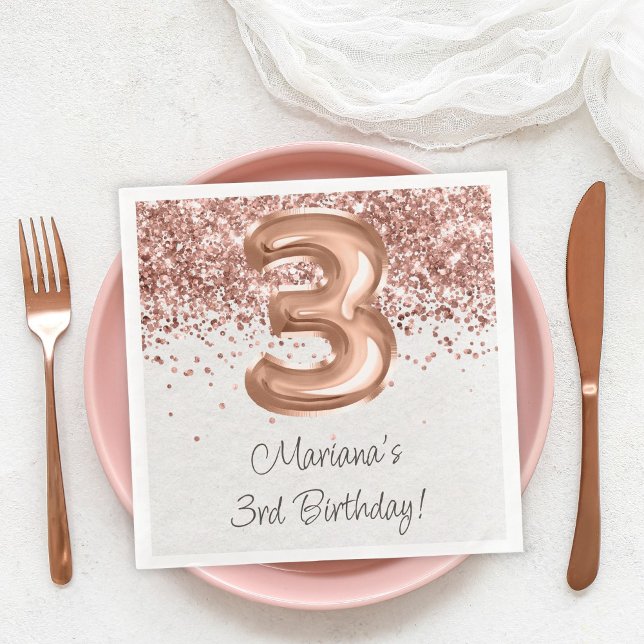  Rose Gold 3rd Birthday Party Napkin (Creator Uploaded)