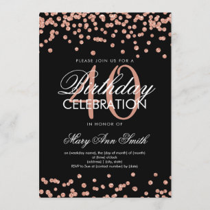 Rose Gold 40th Birthday Glitter Confetti Black Invitation