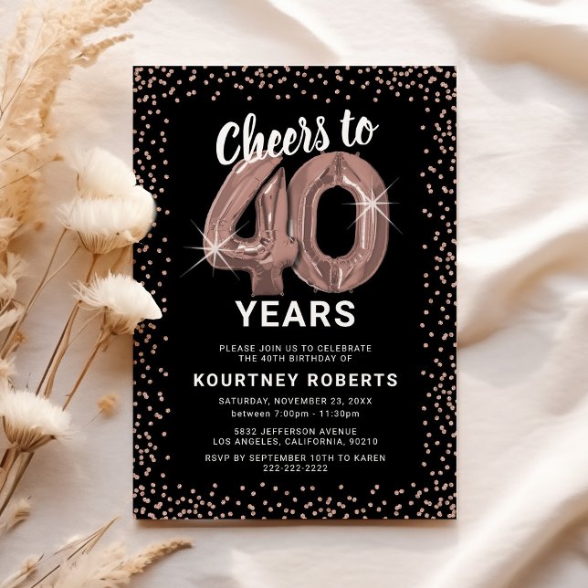 Rose Gold 40th Birthday Invitation (Creator Uploaded)