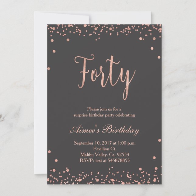 Rose Gold 40th Birthday Invitation (Front)