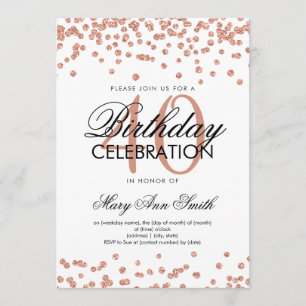 Rose Gold 40th Birthday Party Glitter Confetti Invitation