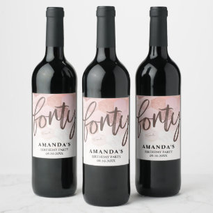 Rose Gold 40th Birthday Party Wine Label