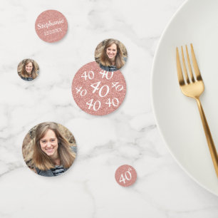 Rose Gold 40th Birthday Photo Table Confetti