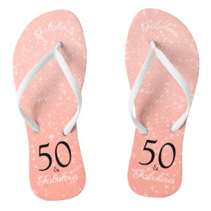 Rose Gold 50 And Fabulous Birthday Elegant Glitter Flip Flops