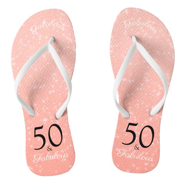 Rose Gold 50 And Fabulous Birthday Elegant Glitter Flip Flops (Footbed)