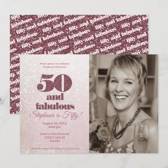 Rose Gold 50 and Fabulous Elegant Fifty Birthday Invitation (Front/Back)