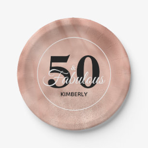 Rose Gold 50 and Fabulous Glam Birthday Party Paper Plate