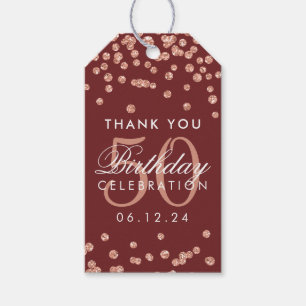 Rose Gold 50 Birthday Thank You Confetti Burgundy Gift Tags