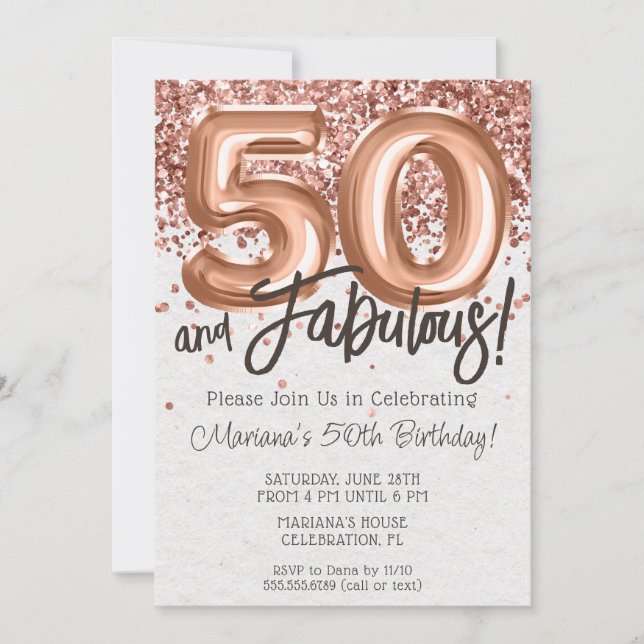 Rose Gold 50e Anniversaire Fête Invitation (Devant)