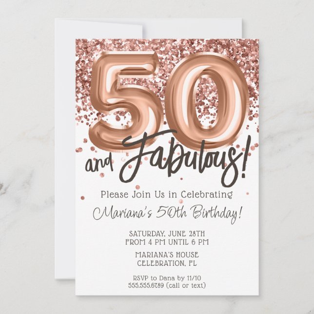 Rose Gold 50e Anniversaire Fête Invitation (Devant)