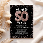 Rose Gold 50th Birthday Invitation<br><div class="desc">Elevate your milestone celebration with our elegant 50th birthday party invitations! Featuring a versatile white background, rose gold sparkly glitter, fifty charming rose gold helium balloons, and a trendy 50th birthday text that's a breeze to personalize! Add your unique touch to this special day and let your guests anticipate a...</div>