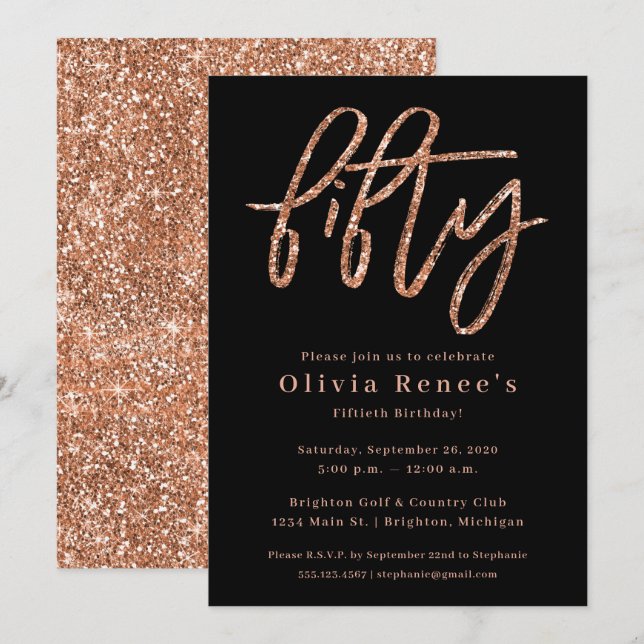 Rose Gold 50th Birthday Invitation Modèle (Devant / Derrière)