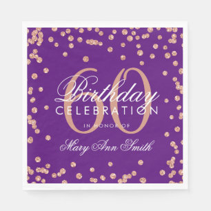 Rose Gold 60th Birthday Glitter Confetti Purple Napkin