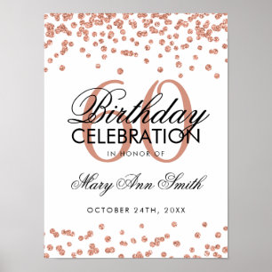 Rose Gold 60th Birthday Glitter Confetti White Poster