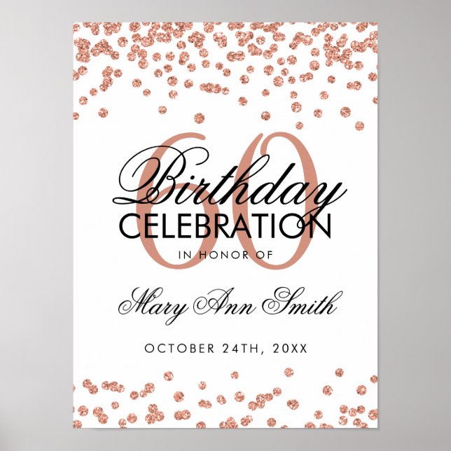 Rose Gold 60th Birthday Glitter Confetti White Poster (Front)