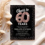 Rose Gold 60th Birthday Invitation<br><div class="desc">Elegant sixtieth birthday party invitation featuring a stylish black background that can be changed to any colour,  rose gold sparkly glitter,  sixty rose gold hellium balloons,  and a modern 60th birthday celebration text template that is easy to personalize.</div>