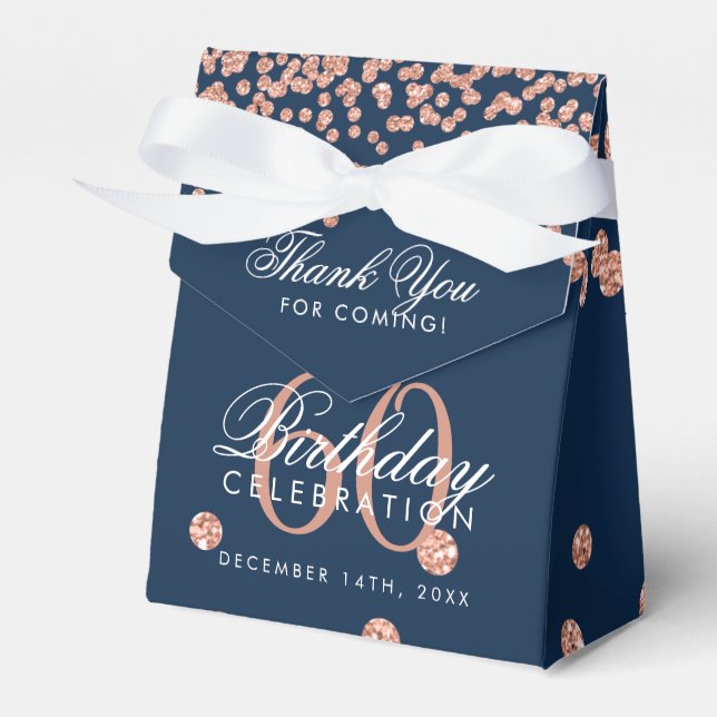 Rose Gold 60th Birthday Thank You Confetti Navy Favor Box (Front Side)