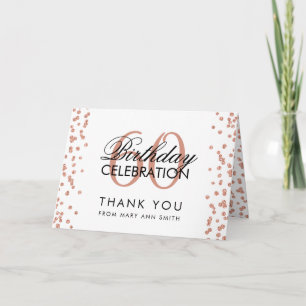Rose Gold 60th Birthday Thank you Glitter Confetti Card