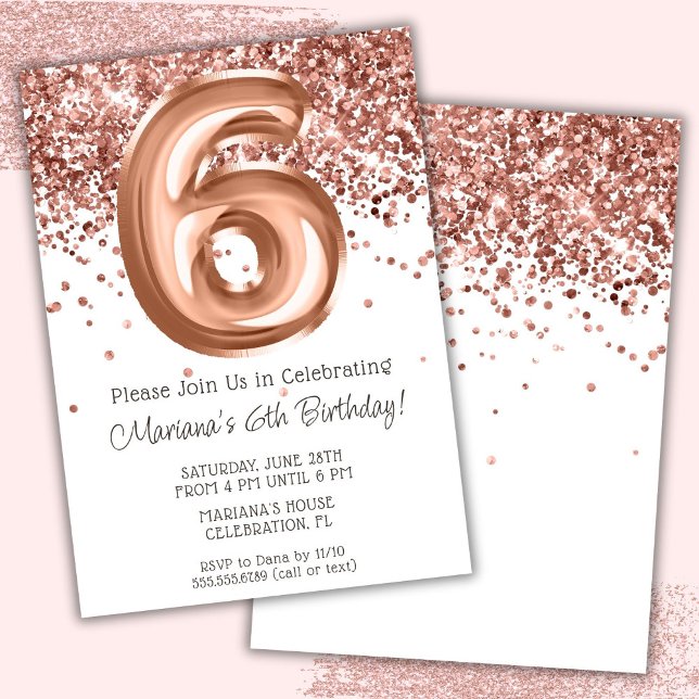 Rose Gold 6e anniversaire Fête Invitation (Créateur téléchargé)