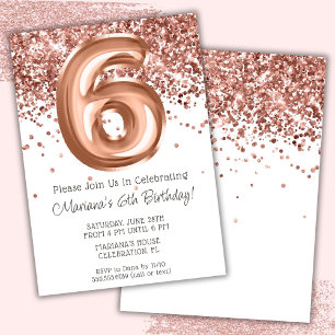 Rose Gold 6th Birthday Party Invitation