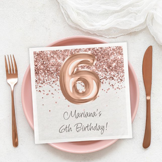  Rose Gold 6th Birthday Party Napkin (Creator Uploaded)
