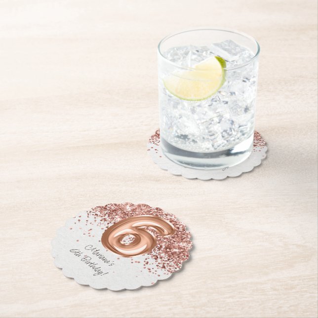  Rose Gold 6th Birthday Party Paper Coaster (Insitu)