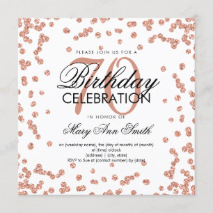 Rose Gold 70th Birthday Elegant Glitter Confetti Invitation