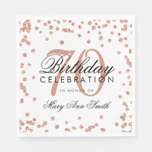 Rose Gold 70th Birthday Glitter Confetti White Napkin