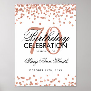 Rose Gold 70th Birthday Glitter Confetti White Poster