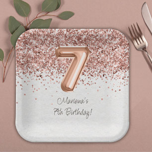  Rose Gold 7th Birthday Party Paper Plate