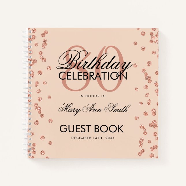 Rose Gold 80e Anniversaire Livre d'or Confetti Blu (Devant)
