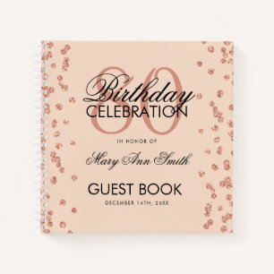 Rose Gold 80th Birthday Guestbook Confetti Blush Notebook