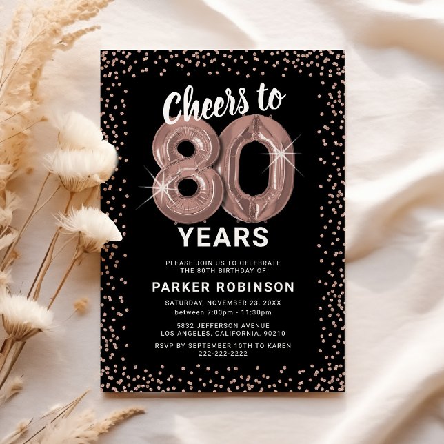 Rose Gold 80th Birthday Invitation (Creator Uploaded)