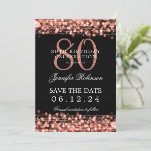 Rose Gold 80th Birthday Save the Date  Invitation