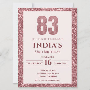 rose gold 83rd birthday invitation