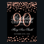 Rose Gold 90th Birthday Glitter Confetti Black Poster<br><div class="desc">Elegant 90th Birthday Rose Gold Black Faux Glitter Confetti banner template.</div>