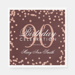 Rose Gold 90th Birthday Glitter Confetti Burgundy Napkin