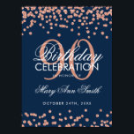 Rose Gold 90th Birthday Glitter Confetti Navy Blue Poster<br><div class="desc">Elegant 90th Birthday Rose Gold Navy Blue Faux Glitter Confetti banner template.</div>