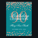 Rose Gold 90th Birthday Glitter Confetti Teal Poster<br><div class="desc">Elegant 90th Birthday Rose Gold Teal Faux Glitter Confetti banner template.</div>