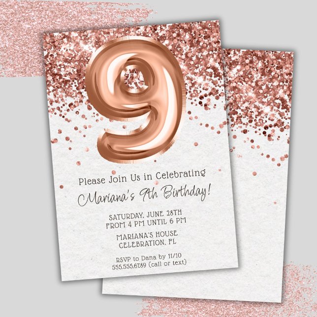 Rose Gold 9e Anniversaire Fête Invitation (Créateur téléchargé)