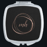 Rose Gold Abstract Monogram Mirror For Makeup<br><div class="desc">Chic personalized compact mirror features a black background with your initial(s) or monogram in modern calligraphy script,  encircled by an abstract circle element in faux rose gold foil.</div>