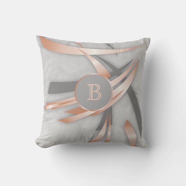 Rose Gold Abstract Monogram Throw Pillow (Front)