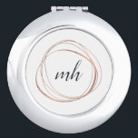 Rose Gold Abstract Monogram Travel Mirror<br><div class="desc">Chic personalized compact mirror features a white background with your initial(s) or monogram in modern calligraphy script,  encircled by an abstract circle element in faux rose gold foil.</div>