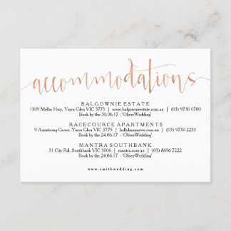 Rose Gold Accommodations Info Card