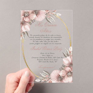 Rose gold acrylic Quinceanera invitation 