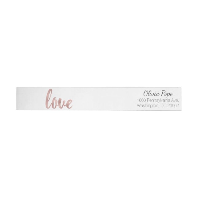 Rose gold address labels, love, foil font wrap around label (Individual)